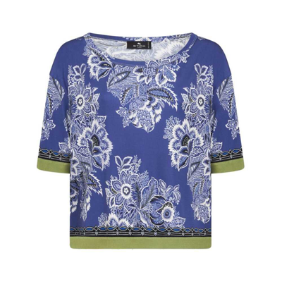 Etro Floral-print Contrasting-trim Blouse In Blue