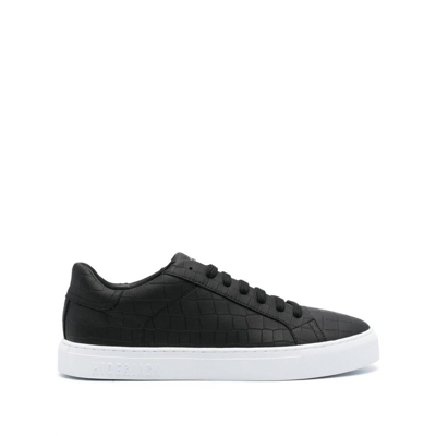 Hide & Jack Essence Croc-embossed Leather Sneakers In Black