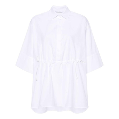 Max Mara Cotton Poplin Drawstring Shirt In White