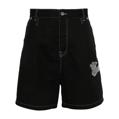 Off-white Logo-embroidered Denim Shorts In Black