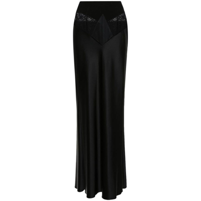 Off-white Satin Lace Maxi Skirt In Black