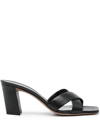 Paris Texas Leather Block Heel Cross Strap Mules In Black