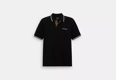 Coach Outlet Signature Trim Polo In Organic Cotton In Black