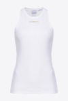 Pinko Ribbed Camisole Top With Logo In Blanc Brill.