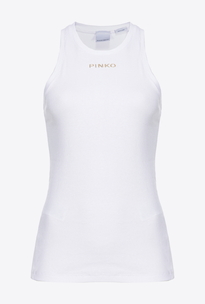 Pinko Logo-print Ribbed Tank Top In Blanc Brill.