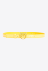 Pinko Galleria Thin 2cm Shiny Coloured Croc-print Belt With Love Birds Buckle In Jaune Soleil-or Clair