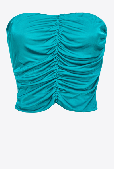 Pinko Glossy Jersey Crop Top In Bleu Carreau