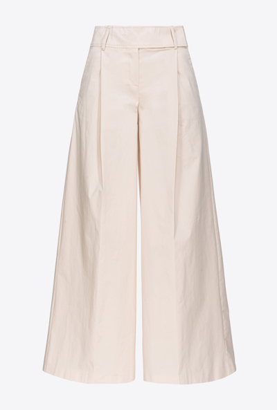 Pinko Extra-wide Trousers In Technical Satin In Beige-farine D'avoine