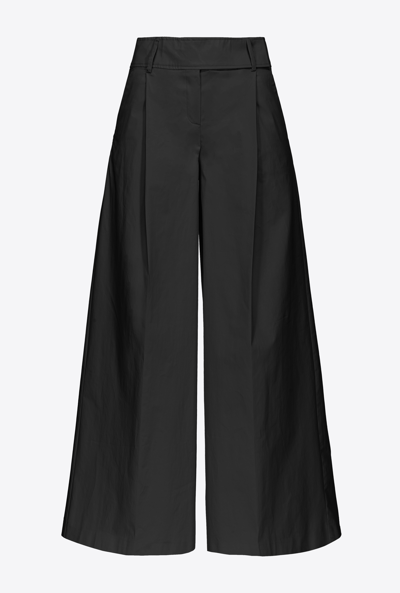 Pinko Extra-wide Trousers In Technical Satin In Noir Limousine