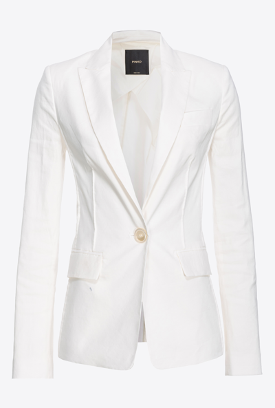 Pinko Linen-blend Single-breasted Blazer In Silk White