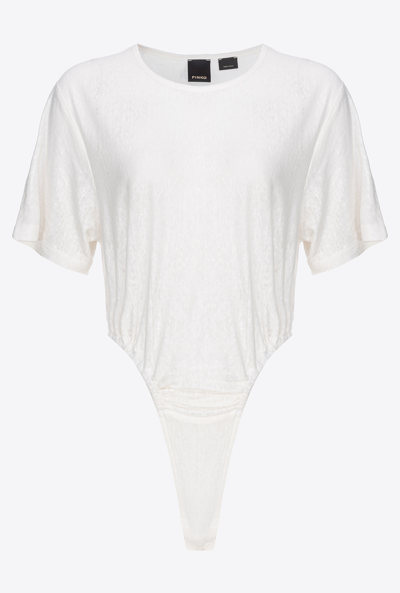 Pinko Slub Linen Bodysuit In Blanc-blanche-neige