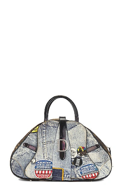 Dior Denim Bowler Saddle Bag In Blue