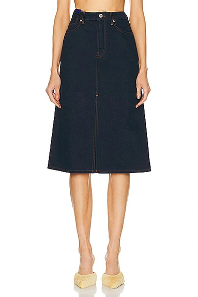 Burberry Denim Midi Skirt In Indigo Blue