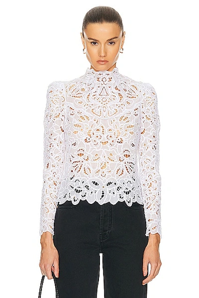 Isabel Marant Delphi Mock-neck Long-sleeve Crop Lace Top In White