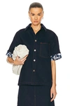 Burberry Heavyweight Denim Short-sleeve Button-front Shirt In Indigo Blue