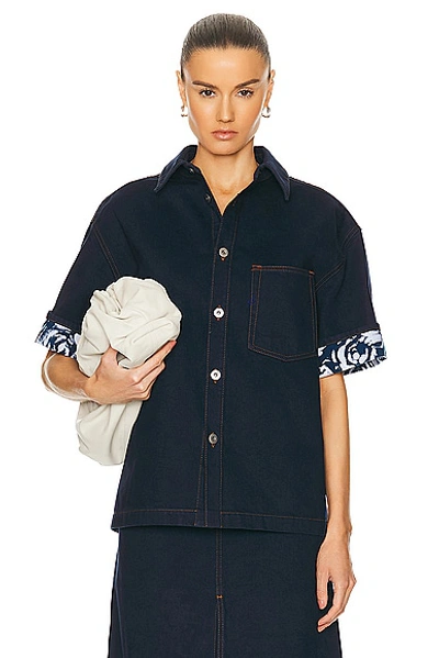 Burberry Heavyweight Denim Short-sleeve Button-front Shirt In Indigo Blue