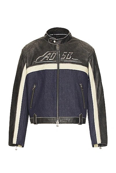 Andersson Bell 24 Racing Leather & Denim Jacket In Black