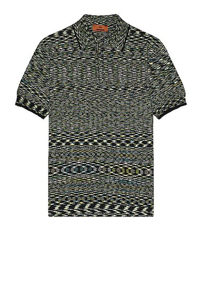 Missoni Short Sleeve Polo In Black & Lime Green