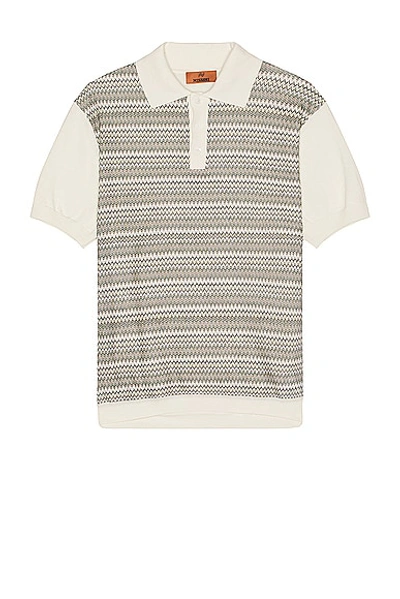 Missoni Short Sleeve Polo In Off White & Green