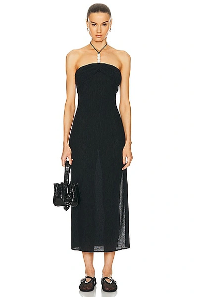 Magda Butrym Bead Neck Midi Dress In Black