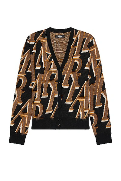 Amiri Repeat Logo-intarsia Wool-blend Cardigan In Black