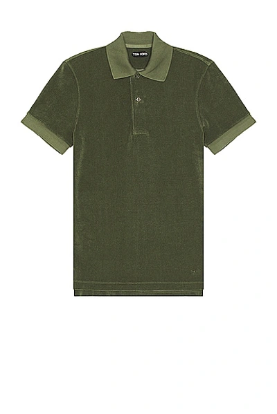 Tom Ford Towelling Polo In Pale Army