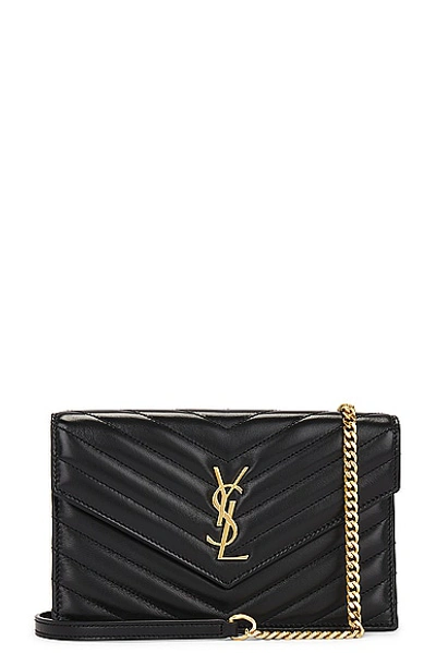 Saint Laurent Women's Cassandre Envelope Chain Wallet In Grain De Poudre Leather In Noir