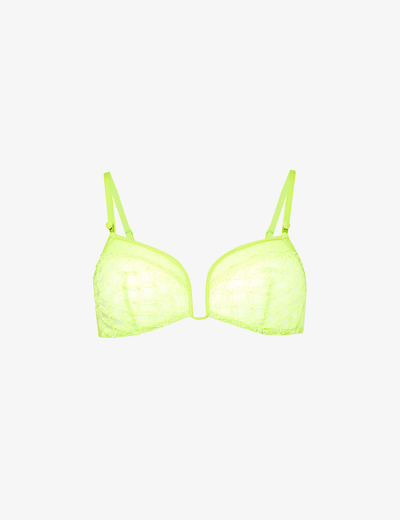Simone Perele Womens Lime Rose Triangle Lace Bra In Green