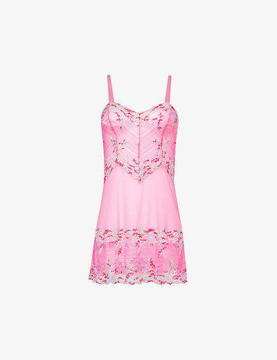 Wacoal Embrace Floral-embroidered Stretch-lace Chemise In Pink