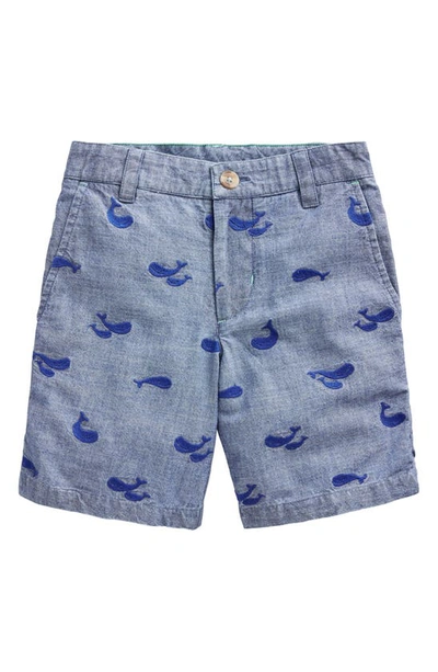 Mini Boden Kids' Embroidered Chino Shorts Chambray Whale Embroidery Boys Boden