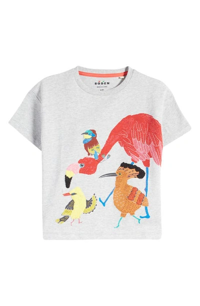 Mini Boden Kids' Joyful Animal Cotton Graphic T-shirt In Silver Jungle Birds