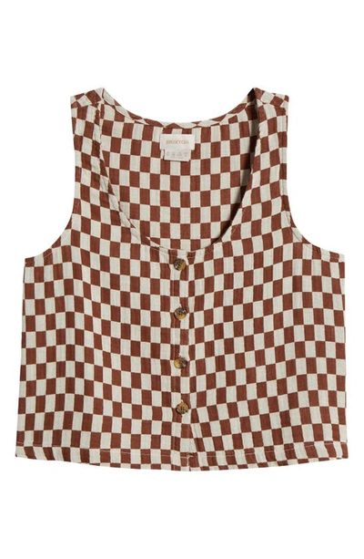 Brixton Mykonos Check Button-up Cotton Tank In Sepia