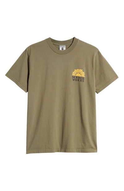 Service Works Sunny Side Up Organic Cotton Graphic T-shirt In Olive