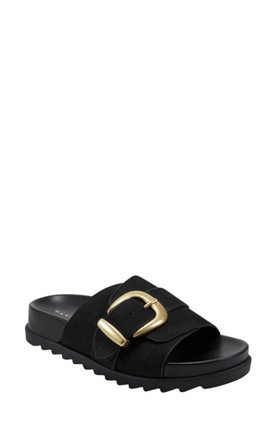 Marc Fisher Ltd Leather Buckle Easy Slide Sandals In Black