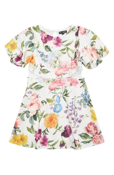 Ava & Yelly Kids' Floral Cutout Scuba Dress In White Multi