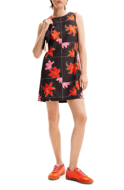 Desigual Floral Shift Minidress In Black