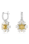 Swarovski Idyllia E Pierced Earrings Mini Hoop Drop Rhodium Shiny Yellow In Yellow