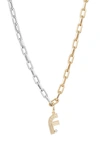 Adina Reyter Two-tone Paper Cip Chain Diamond Initial Pendant Necklace In Yellow Gold - F