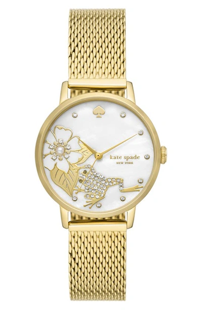 Kate Spade Metro Frog & Flower Mesh Bracelet Watch, 34mm In Gold