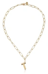 Ettika Paperclip Chain Initial Necklace In Gold - T