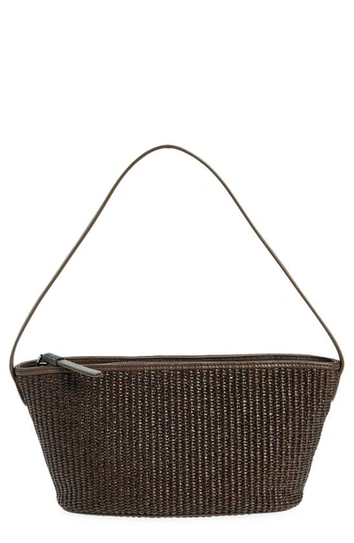 Brunello Cucinelli Raffia Shoulder Bag In C300 Dark Brown