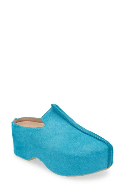 Jw Anderson Blue Leather Platform Clogs In 19061-440-turquoise/