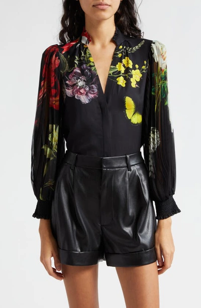 Alice And Olivia Ilan Floral-print Blouse In Multicolor