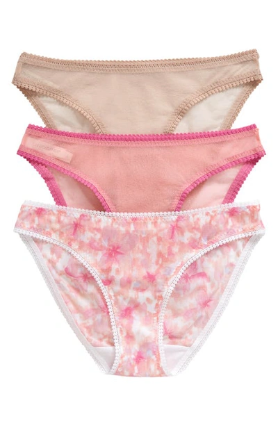 On Gossamer 3-pack Mesh Hip Bikinis In Waterfloral/sunsetrose