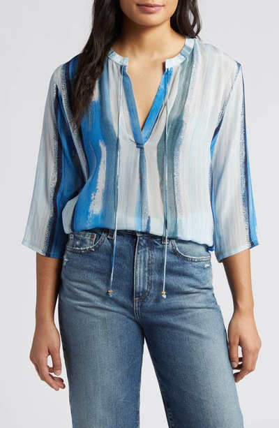 Apny Tie Neck Top In Blue Multi