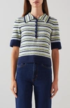 Lk Bennett Lois Stripe Cotton & Merino Wool Blend Top In Blue