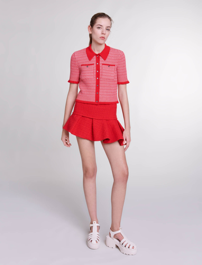 Maje Asymmetrical Tweed Miniskirt In Red