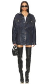 Eb Denim Webster Coated Denim Mini Shirt Dress In Midnight Glaze