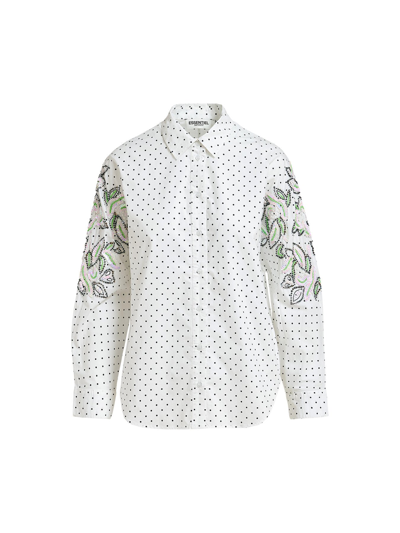 Essentiel Antwerp Polka Dot Embellished Sleeve Shirt In White