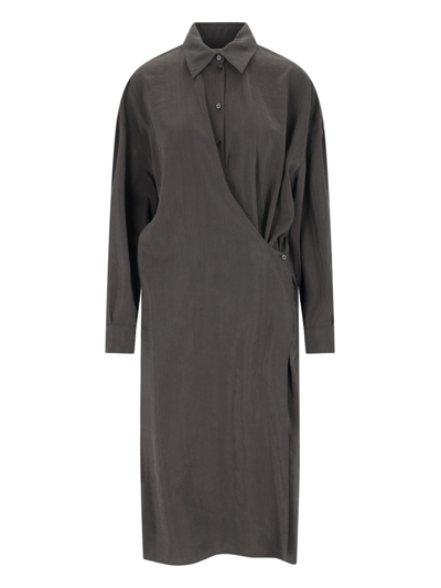 Lemaire 'twisted' Shirt Dress In Brown
